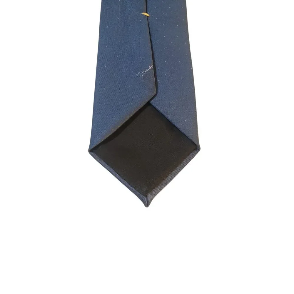 Oscar de la Rents Neck Tie Mens Blue White Polka Dots Poly Blend Designer Preppy
